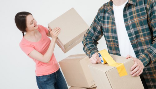 Packed boxes loaded into a removal van service in Belsizepark