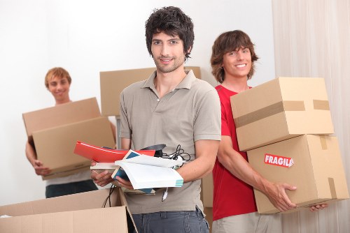 Packed boxes and furniture ready for removals in Belsize Park