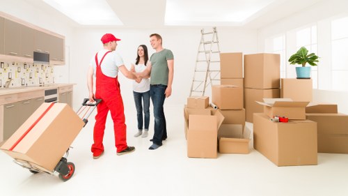 Organized household boxes and moving supplies for relocation
