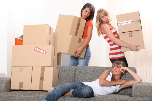 Packed office boxes ready for relocation in Belsizepark